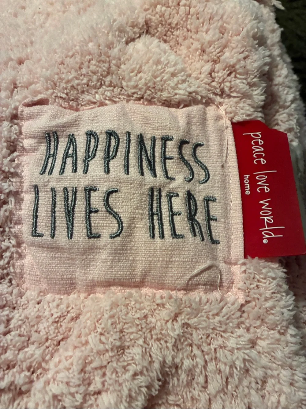Peace Love World  Pom-Pom throw blanket in Light Pink